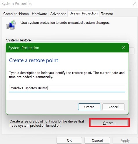High Memory Fix Create Restore Point Defined