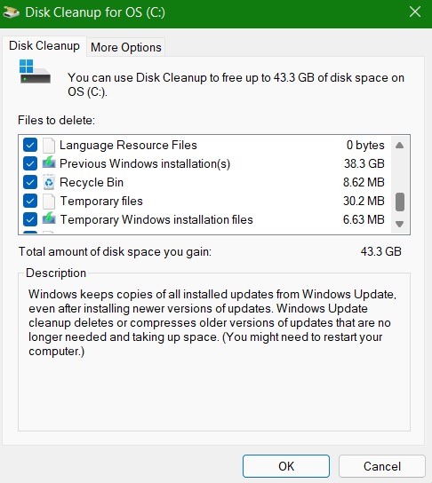 High Memory Fix Disk Cleanup System Files