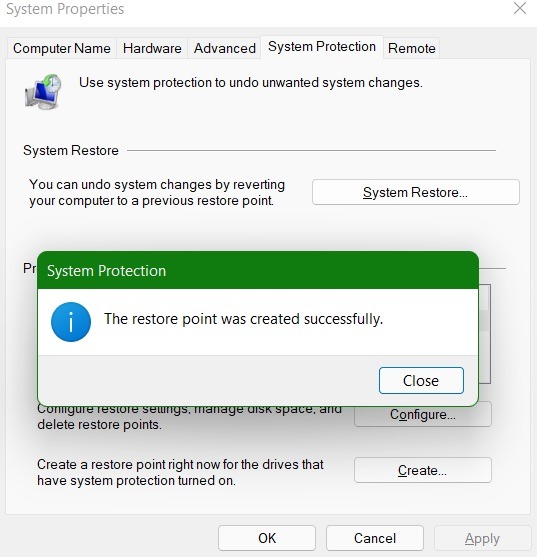 High Memory Fix Restore Point Created Successfully
