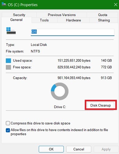 High Memory Fix Windows11 C Drive Properties