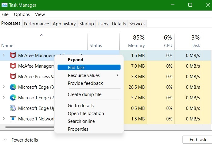 High Memory Fix Windows11 End Task