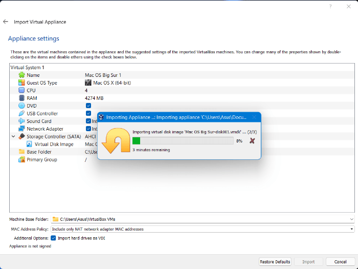 Importing Appliance Ova File