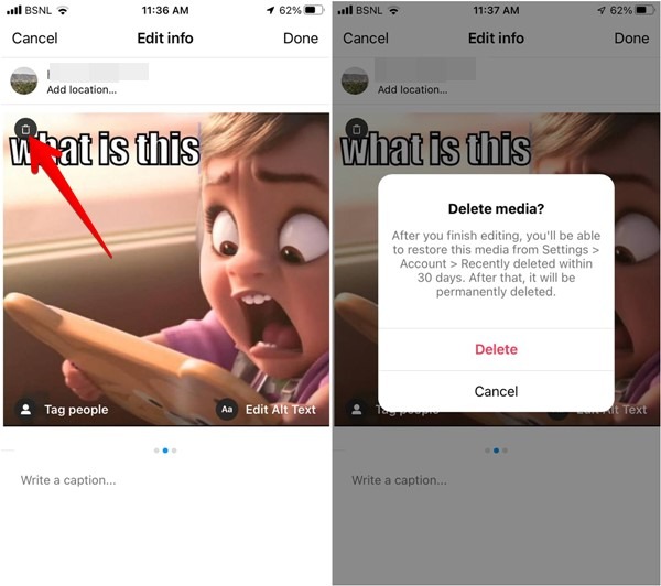 Instagram Carousel Delete