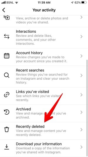 Instagram Carousel Recently Deleted