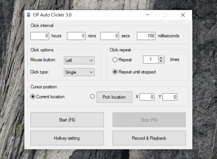 Op Auto Clicker Home Screen