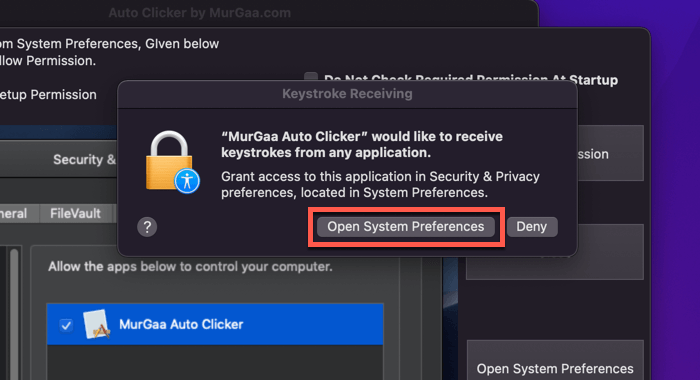 Open System Preferences To Give Autoclicker Permissions