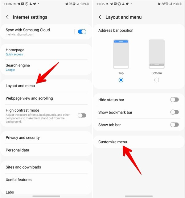 Scan Qr Code Screenshot Image Samsung Internet Browser Customize Menu