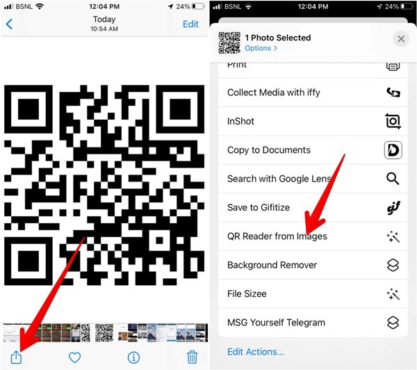 Scan Qr Code Screenshot Image Iphone Shortcut Share Sheet