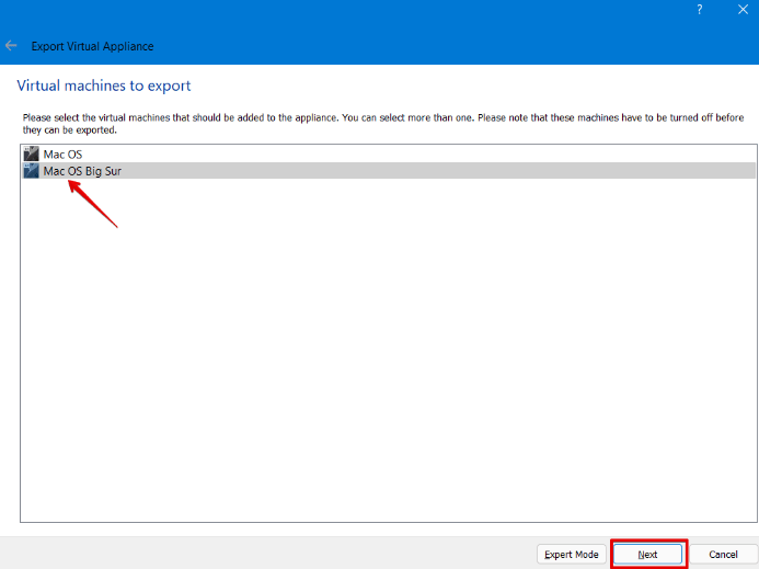 Select Yourvm From Export Virtual Appliance Menu