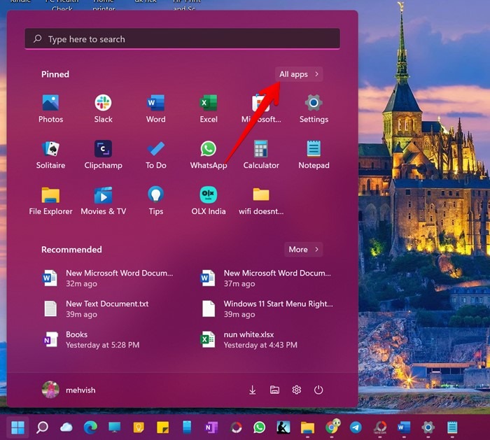 Start Menu Windows 11 All Apps