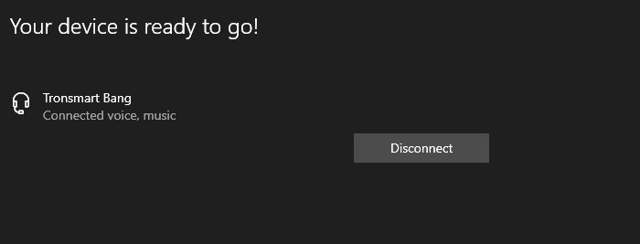 Tronsmart Bang Bluetooth Devices Connected Showing