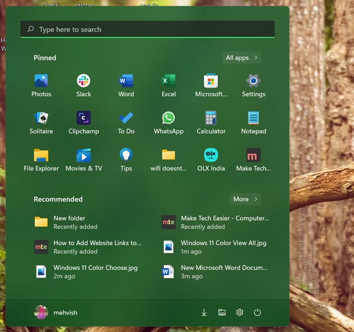Windows 11 Color Start Menu Look