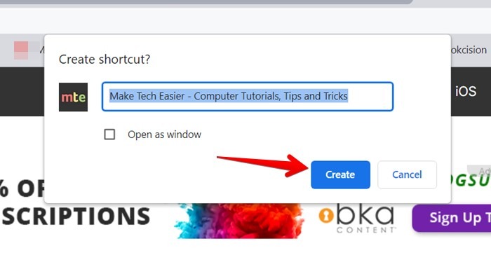 Windows 11 Pin Website Create Shortcut Popup