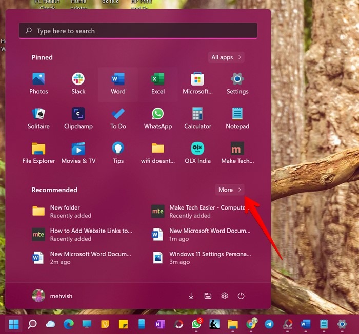 Windows 11 Recommended Start Menu