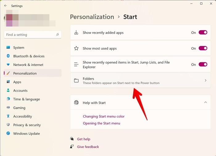 Windows 11 Settings Personalization Folders