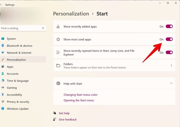Windows 11 Settings Personalization Most Used Apps