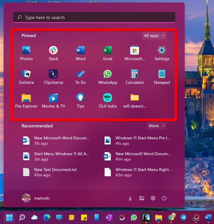 Windows 11 Start Menu Pinned Apps
