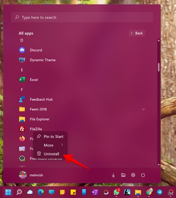 Windows 11 Uninstall Apps Start Menu