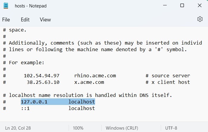 Windows Hosts File Copy 1st Line