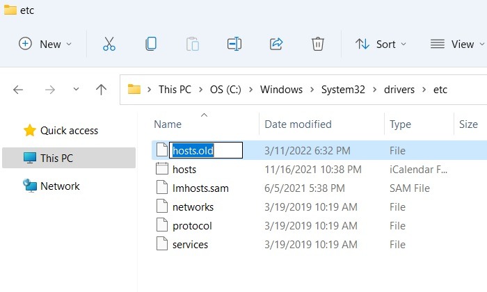 Windows Hosts File Rename