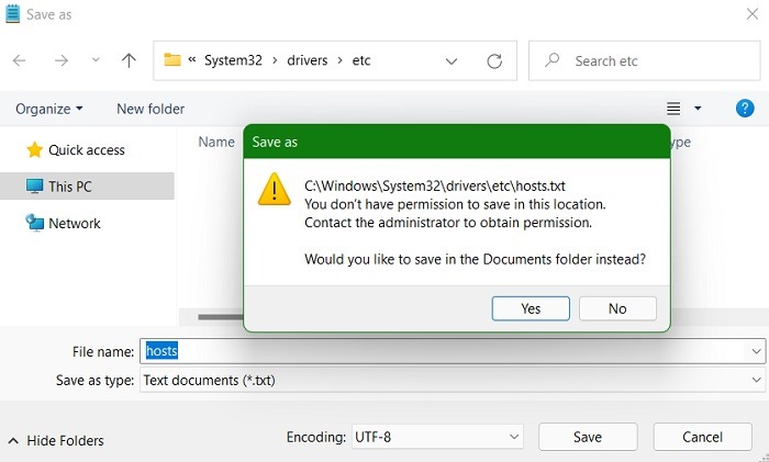 Windows Hosts File Saving Error Non Admin Mode
