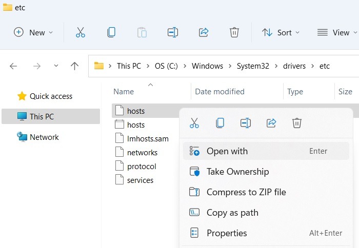 Windows Hosts File Windows11 Open Right Click