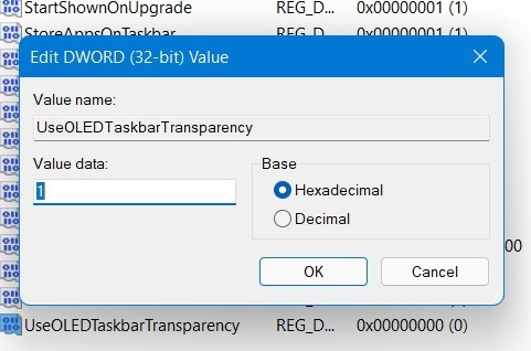Windows Transparency Effects Registry Editor Advanced Useoled Value 1