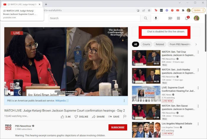 Youtube Live Chat Disabled