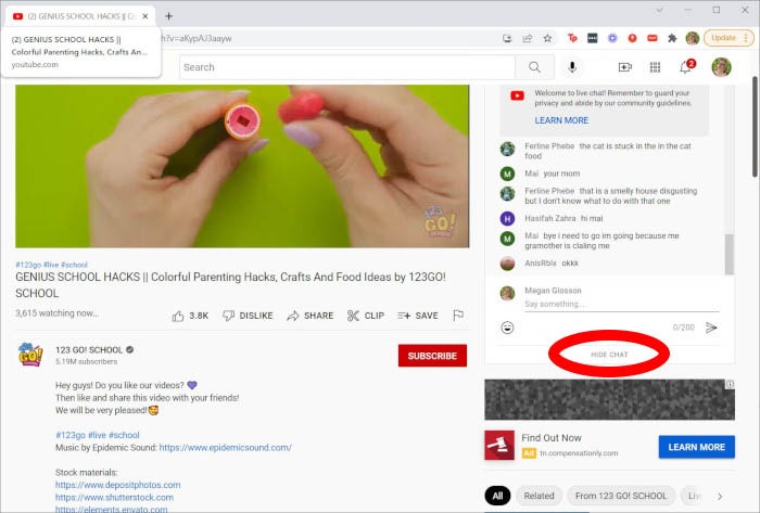 Youtube Live Chat Hide Chat