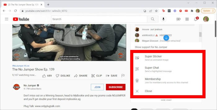 Youtube Live Super Chat Feature