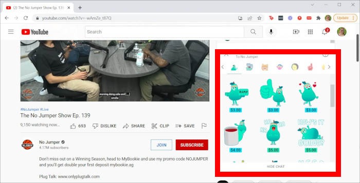 Youtube Live Super Sticker Choices