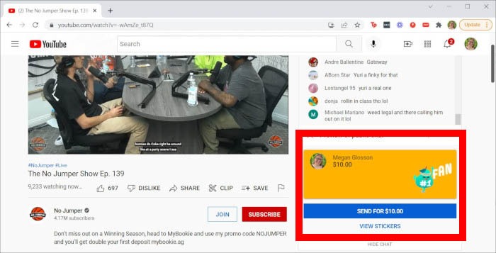 Youtube Live Super Sticker Send