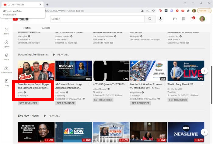 Youtube Live Upcoming Info