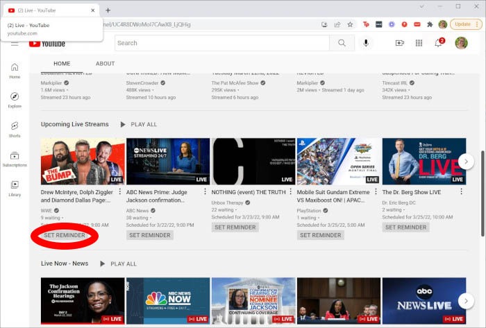 Youtube Live Upcoming Reminder