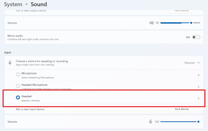 Airpods On Windows Sound Settings Input