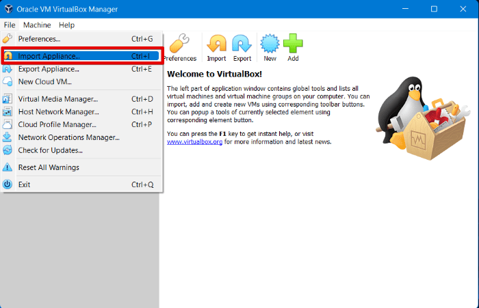 Click On Import Appliance