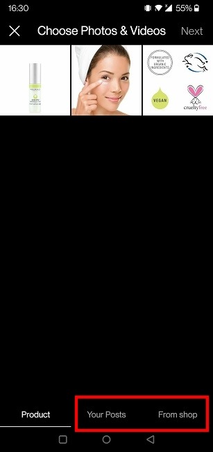 Create Guide Instagram Products Select Image Options