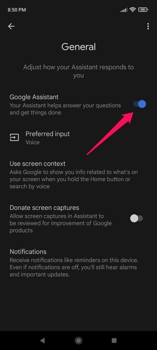 Delete Data Activity Google Assistant Disable