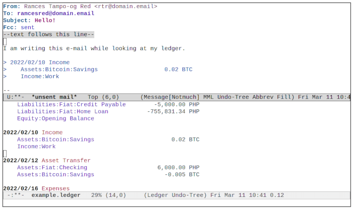 Emacs Ledger 04 Interoperability Example
