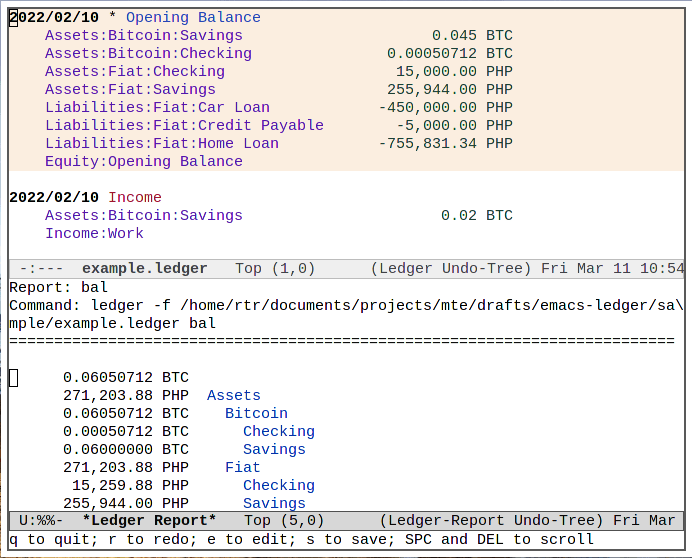 Emacs Ledger 11 Balance Sample