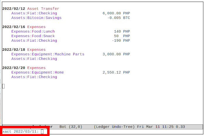 Emacs Ledger 13 Previous Transactions