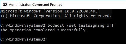 Turning off Test Mode in Windows.