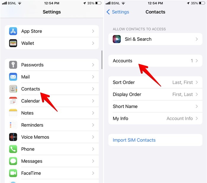 Iphone Contacts Account