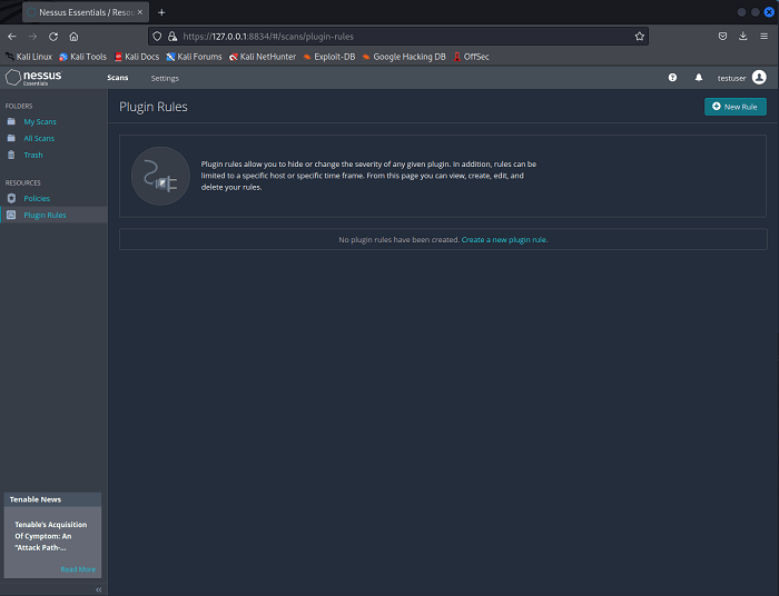 Nessus Plugin Rules Page