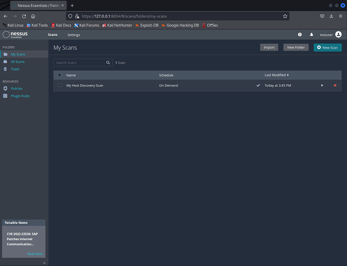 Nessus Scans Page