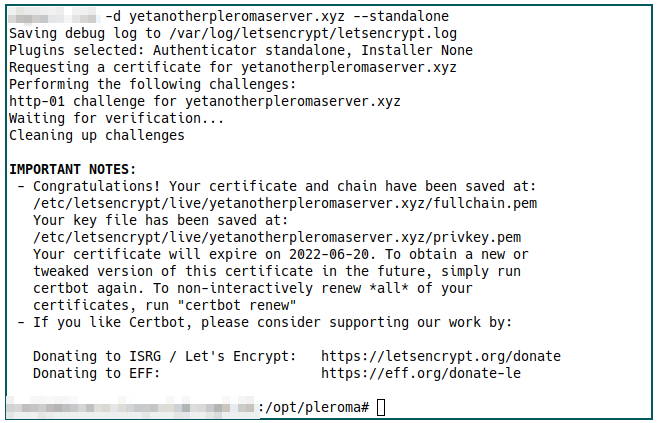 Pleroma Server 32 Certbot Finished