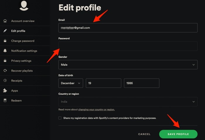 Spotify Edit Profile Screen