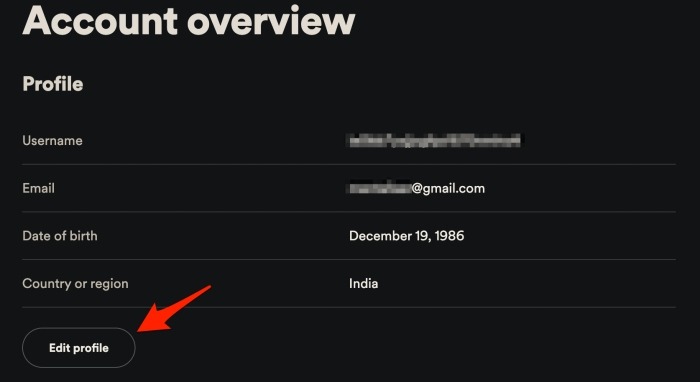 Spotify Web Account Overview