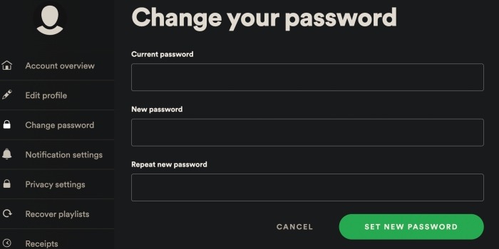 Spotify Web Change Password Screen