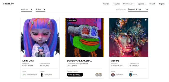 Superrare Scrolled Down Homepage